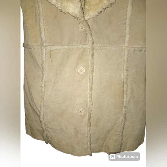 BB DAKOTA By STEVE MADDEN EUC 100% Vntg 2000 Leather Coat. Gorgeous. Beige Sz L - Picture 2 of 6